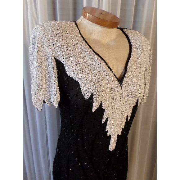 Kazar Long Silk Gown Black Medium Vintage Dress - Picture 5 of 8